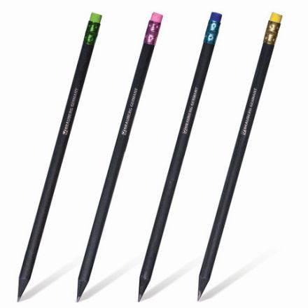 Карандаш чернографитный BRAUBERG, 1 шт., "Black Wood", НВ, с ластиком ассорти, черное дерево, заточенный, 180629