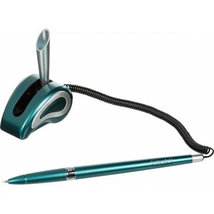 Ручка шариковая на синей подставке Attache синяя на липучке с пружиной (толщина линии 0.5 мм)