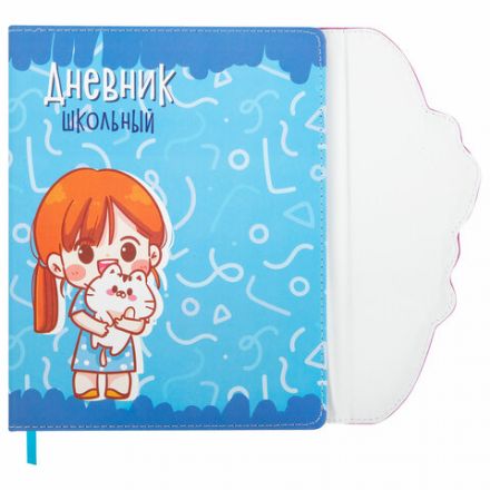 Дневник 1-11 класс 48 л., кожзам (твердая), магнитный клапан, ЮНЛАНДИЯ, "Девочка и котики", 106928