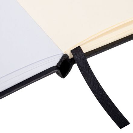 Скетчбук, слоновая кость+белая 140 г/м2, 120х120 мм, 80 л., КОЖЗАМ, резинка, BRAUBERG ART CLASSIC, черный, 116872