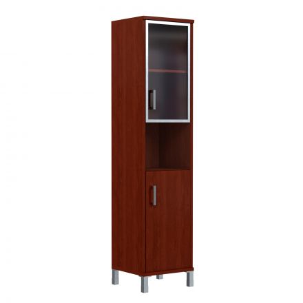 Шкаф-колонка высокая с малой стеклянной дверью в AL-рамке и глухой B 431.9(R) Бургунди 475х450х2054 Шкаф-колонка высокая с малой стеклянной дверью в AL-рамке и глухой B 431.9(R) Бургунди 475х450х2054
