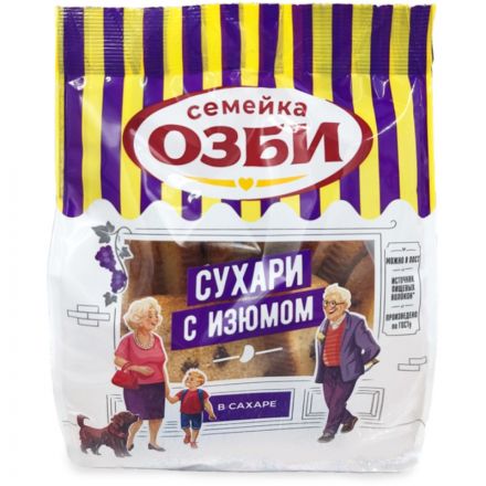 Сухари Семейка ОЗБИ с изюмом в сахаре, 300г 1269 Сухари Семейка ОЗБИ с изюмом в сахаре, 300г 1269