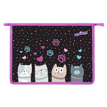 Папка для тетрадей ЮНЛАНДИЯ А4, 1 отделение, пластик, на молнии, "Cat squad", 273347