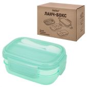 Ланч-бокс контейнер, 3 секции, 8 отделений, 1,9 л, ложка, вилка, нож, 10х21х14 см, мятный, JOYLUX (ДЖОЙЛЮКС), 609350