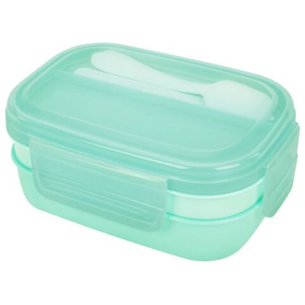 Ланч-бокс контейнер, 3 секции, 8 отделений, 1,9 л, ложка, вилка, нож, 10х21х14 см, мятный, JOYLUX (ДЖОЙЛЮКС), 609350