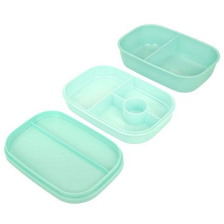 Ланч-бокс контейнер, 3 секции, 8 отделений, 1,9 л, ложка, вилка, нож, 10х21х14 см, мятный, JOYLUX (ДЖОЙЛЮКС), 609350