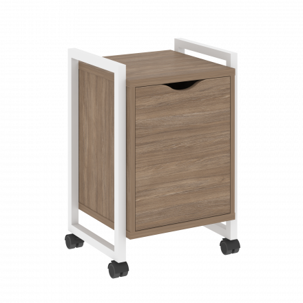 Loft Тумба на колесных опорах с распашным фасадом VR.L-T2.K Дуб аризона/Белый металл 500*460*767 Loft Тумба на колесных опорах с распашным фасадом VR.L-T2.K Дуб аризона/Белый металл 500*460*767