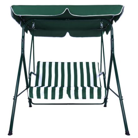 Качели садовые DASWERK (ДАСВЕРК) "RELAX SC-001", 2 места, Ш140хГ110хВ153 см, мягкое сиденье, зеленый/белый, 680050
