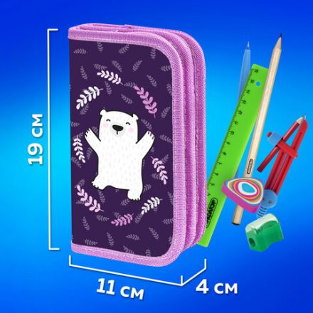 Пенал ПИФАГОР, 2 отделения, ламинированный картон, 19х11 см, "Happy bear", 272246