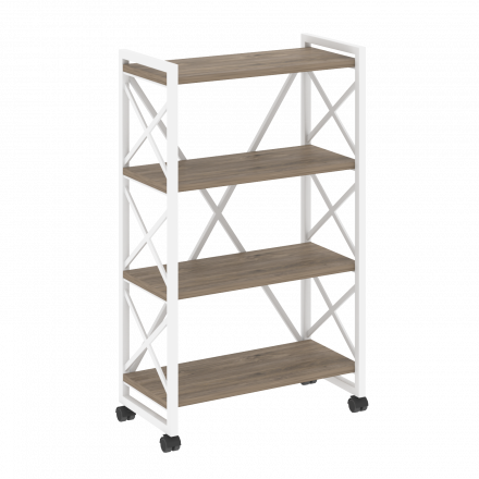 Loft Стеллаж на колесных опорах-4 полки VR.L-MST.K-4.8 Тиквуд тёмный/Белый металл 800*400*1334