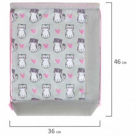 Мешок для обуви ЮНЛАНДИЯ с ручками, боковой карман на молнии, 46х36 см, "Kitties", 272407