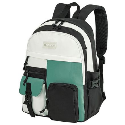 Рюкзак HEIKKI BLOCKS (ХЕЙКИ) универсальный, 2 отделения, черный/бирюзовый/бежевый, 44х32х17 см, 272562 Рюкзак HEIKKI BLOCKS (ХЕЙКИ) универсальный, 2 отделения, черный/бирюзовый/бежевый, 44х32х17 см, 272562
