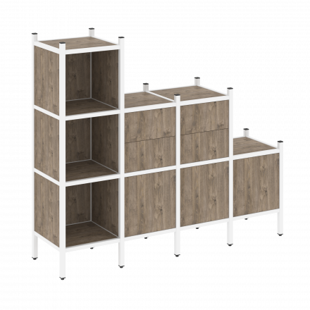 Loft Прямой стеллаж наборный VR.L-17 Тиквуд тёмный/Белый металл 1278*446*1458