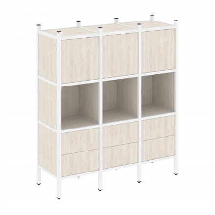 Loft Прямой стеллаж наборный VR.L-08 Денвер светлый/Белый металл 1278*446*1458