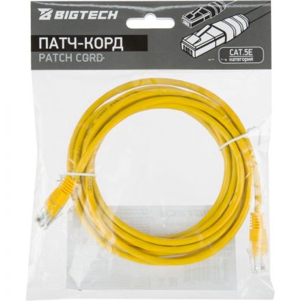 Патч-корд BigTech OPCC022 UTP CCA кат.5e/3м/литой/многожильный (желтый)
