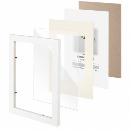 Рамка 21х30 см с паспарту 13х18 см небьющаяся, багет 26 мм МДФ, BRAUBERG "Ambassador", белая, 391366