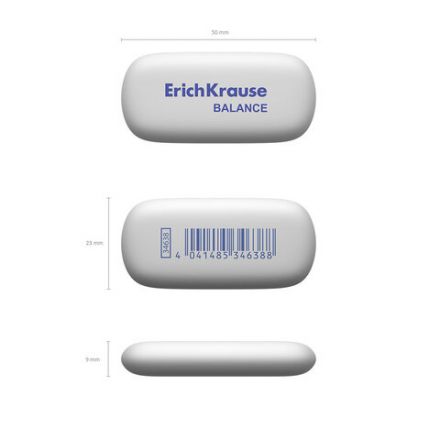 Ластик ERICH KRAUSE "Balance", 50x23x9 мм, белый, овальный, 34638