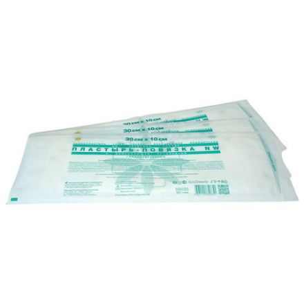 Пластырь-повязка 10х30 см, LEIKO КОМПЛЕКТ 50 шт., нетканая основа c подушечкой, 113869