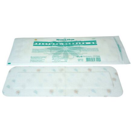 Пластырь-повязка 10х30 см, LEIKO КОМПЛЕКТ 50 шт., нетканая основа c подушечкой, 113869