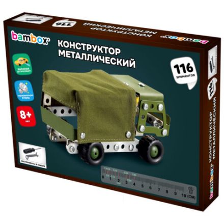 Конструктор металлический "Военный грузовик", с подвижными деталями, 116 элементов, BAMBOX, 666362