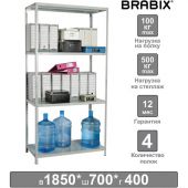 Стеллаж металлический BRABIX "MS-185/40/70-4", 1850х700х400 мм, 4 полки, 291103, S241BR354402 Стеллаж металлический BRABIX "MS-185/40/70-4", 1850х700х400 мм, 4 полки, 291103, S241BR354402