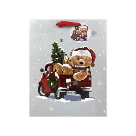 Пакет подарочный КОМПЛЕКТ 4 штуки новогодний 26x13x32 см, "Новогодний мишка", ЗОЛОТАЯ СКАЗКА, 592121