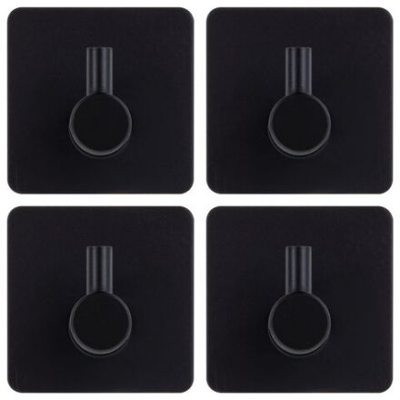 Крючки самоклеящиеся универсальные 4,5x4,5 см, КОМПЛЕКТ 4 шт., сталь, черные, LAIMA Home, 608786