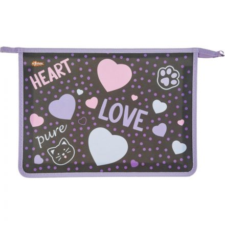 Папка для тетрадей №1School Heart,А4,молн.,пласт.,ПТ-813