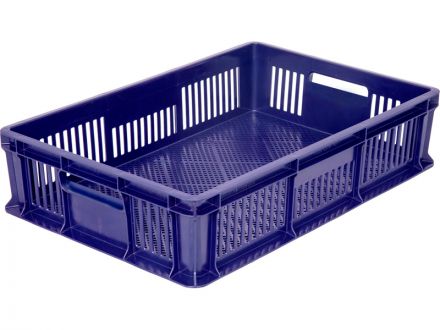 Ящик п/э 600х400х140 мм перфорированный с полузакрытой ручкой синий