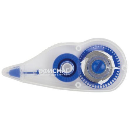 Корректирующая лента ОФИСМАГ N1, 5 мм х 6 м, прозрачно-синий корпус, механизм перемотки, блистер, 272659