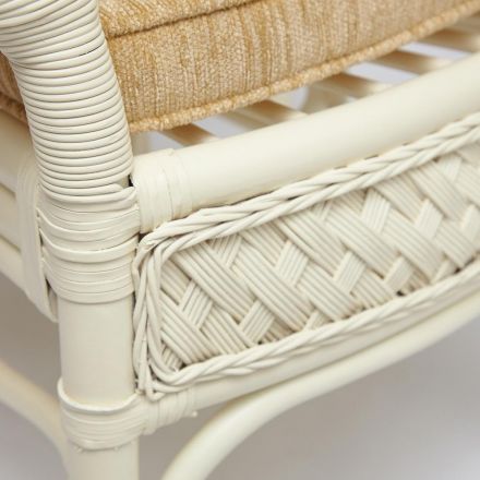 Комплект обеденный "ANDREA GRAND" (стол со стеклом+6 кресел+ подушки) TCH White (белый), Ткань рубчик, цвет кремовый