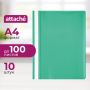Скоросшиватель пластиковый Attache A4 до 100 листов зеленый (толщина обложки 0.13/0.15 мм, 10 штук в упаковке)