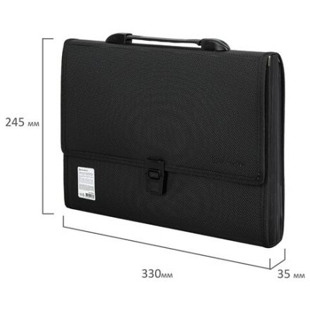 Папка-портфель пластиковая BRAUBERG "ДИПЛОМАТ", А4 (330х245х35 мм), 13 отделений, фактура бисер, черная, 226025