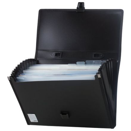 Папка-портфель пластиковая BRAUBERG "ДИПЛОМАТ", А4 (330х245х35 мм), 13 отделений, фактура бисер, черная, 226025
