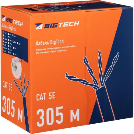 Кабель BigTech BT-CECR-011 CCA UTP 4 пары, кат.5e AWG25 PVC 305м сер