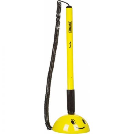 Ручка шариковая на желтой подставке Attache Smile синяя на липучке с пружиной (толщина линии 0.5 мм)