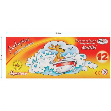 Краски акварельные Гамма Мультики, медовая, 12 цветов, без кисти, 211048