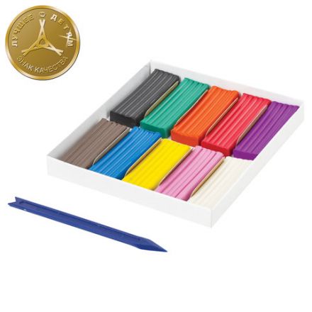 Пластилин классический ЮНЛАНДИЯ "ЮНЫЙ ВОЛШЕБНИК", 10 цветов, 200 г, СО СТЕКОМ, ВЫСШЕЕ КАЧЕСТВО, 105722