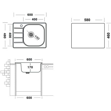 Мойка комплект Юкинокс Гранд GRM600.480 -GT6K 1R&S701 с выпуском нерж сталь