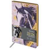 Ежедневник датированный 2026 А5 138x213 мм, BRAUBERG "Vista", под кожу, гибкий, "Majestic horse", 117448