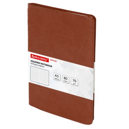 Бизнес-тетрадь на гребне А5 148x218 мм, BRAUBERG "Office PRO", под кожу, клетка, 80 л., коричневая, 111044