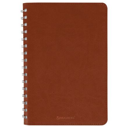 Бизнес-тетрадь на гребне А5 148x218 мм, BRAUBERG "Office PRO", под кожу, клетка, 80 л., коричневая, 111044