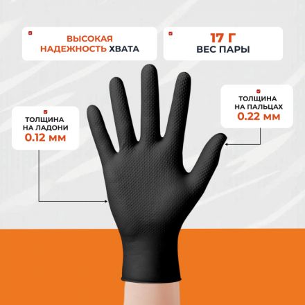 Перчатки одноразовые нитрил Steel Grip цв.черный (50 пар/уп)р.М,ПС