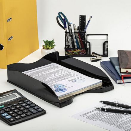 Лоток горизонтальный для бумаг "Люкс", А4 (350х255х65 мм), полипропилен, черный, ЛТГ-30866 Лоток горизонтальный для бумаг "Люкс", А4 (350х255х65 мм), полипропилен, черный, ЛТГ-30866