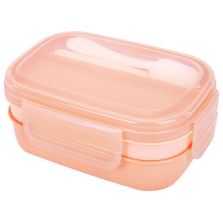 Ланч-бокс контейнер, 3 секции, 8 отделений, 1,9 л, ложка, вилка, нож, 10х21х14 см, персиковый, JOYLUX (ДЖОЙЛЮКС), 609351