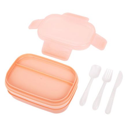 Ланч-бокс контейнер, 3 секции, 8 отделений, 1,9 л, ложка, вилка, нож, 10х21х14 см, персиковый, JOYLUX (ДЖОЙЛЮКС), 609351