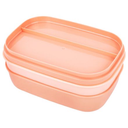 Ланч-бокс контейнер, 3 секции, 8 отделений, 1,9 л, ложка, вилка, нож, 10х21х14 см, персиковый, JOYLUX (ДЖОЙЛЮКС), 609351