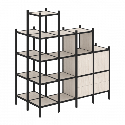 Loft Угловой внешний стеллаж наборный VR.L-58 Денвер светлый/Чёрный металл 862*1694*1869