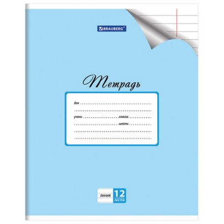 Тетрадь 12 л. BRAUBERG "ЭКО", линия, обложка картон 170 г/м2, ПАСТЕЛЬНАЯ С УГОЛКОМ, 104507