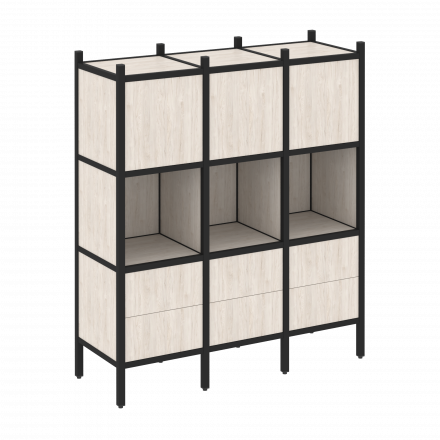 Loft Прямой стеллаж наборный VR.L-08 Денвер светлый/Чёрный металл 1278*446*1458